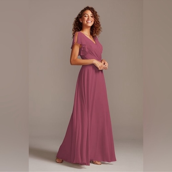 David's Bridal Mauve Flutter Sleeve Bridesmaid Dress - Picture 1 of 12